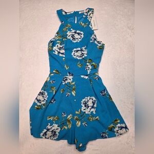 Mi Ami XXS Blue Floral Jumpsuit NWT